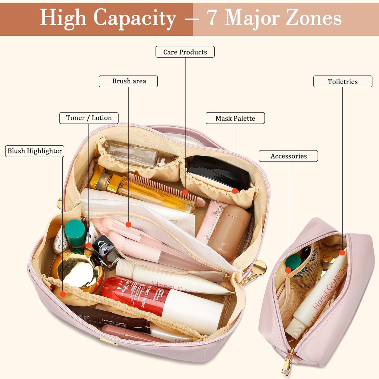 Birthday Gifts for Women Teen Girl, Personalized Initial Makeup Organizer Bag Set, Open Flat Travel Cosmetic Bag With Clear Divider and Handle(Pink,V)