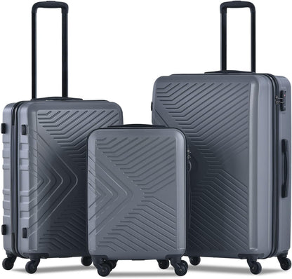 Campfun 3 Piece Luggage Sets, Hardshell ABS Luggage with TSA Lock, Carry On Suitcase Sets Lightweight Durable with 2 Hooks & Spinner Wheels, 20in/24in/28in - Grey(C)