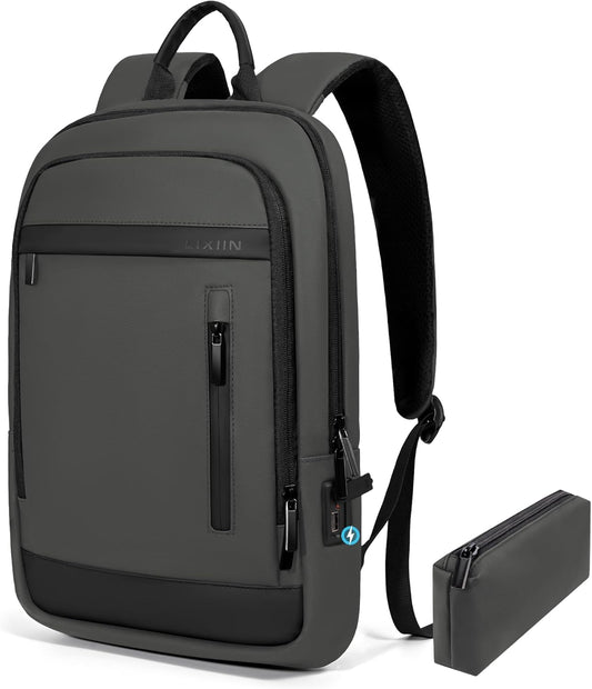 Business Backpack for Men Lightweight Commute Laptop Backpack Anti-Theft Water Resistant Backpack for 15.6 Inch Computer for Daily Office Work with Small Bag (Grey)