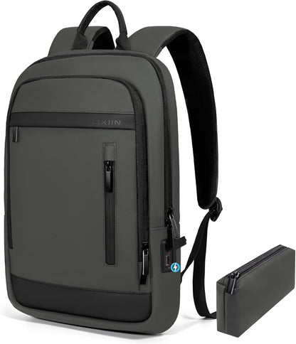Business Backpack for Men Lightweight Commute Laptop Backpack Anti-Theft Water Resistant Backpack for 17.3 Inch Computer for Daily Office Work with Small Bag (Grey)