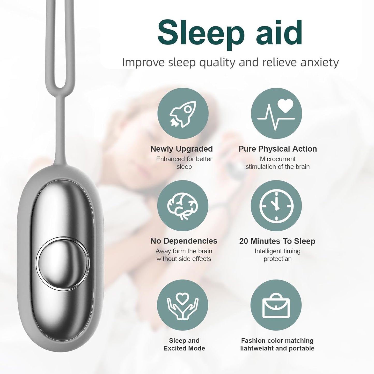Sleep Aid Device, Micro-Current Sleep Instrument Anxiety Device, Portable Rechargeable Sleep Aid for Anxiety and Insomnia (Silver)