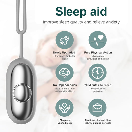 Sleep Aid Device, Micro-Current Sleep Instrument Anxiety Device, Portable Rechargeable Sleep Aid for Anxiety and Insomnia (Silver)
