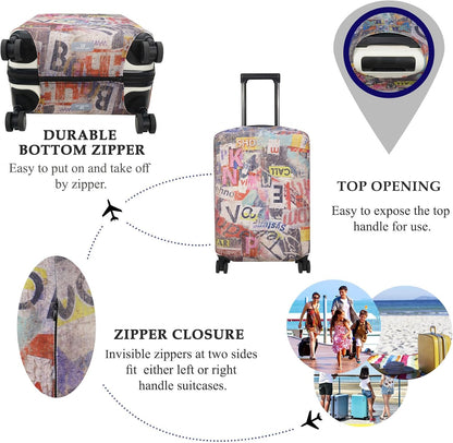 Explore Land Travel Luggage Cover Suitcase Protector Fits 27-30 Inch Case (Retro Pictorial, L)