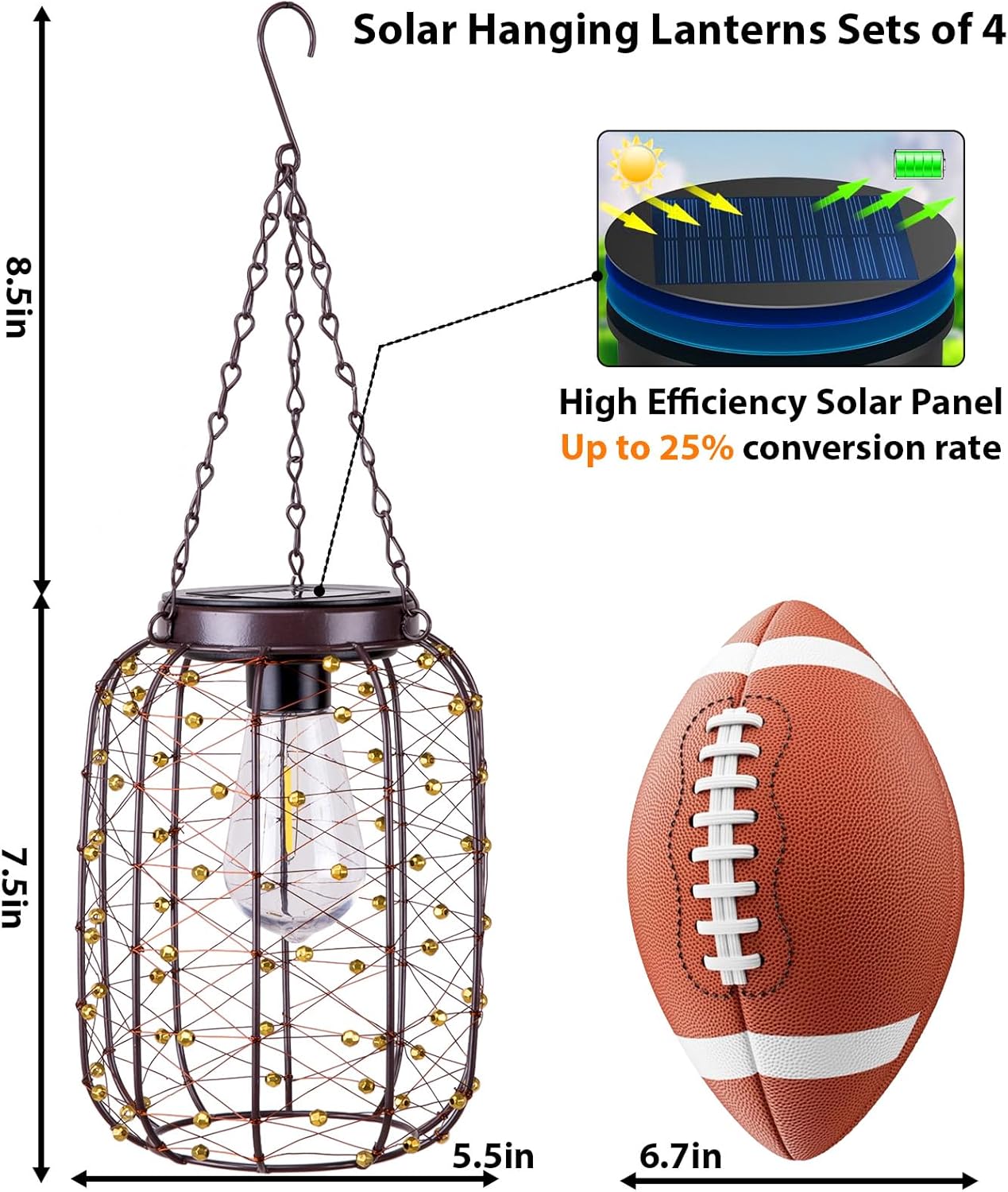 Hanging Solar Lanterns Outdoor Waterproof, Vintage Copper Hanging Lantern Lights for Outside, Solar Chandelier Outdoor Idea for Yard Garden Pathway Gazebo Pergola Porch Decor (4)