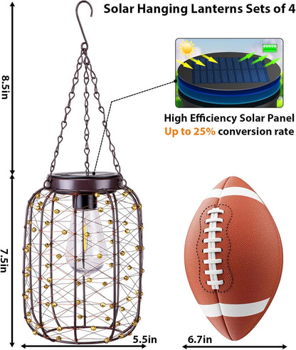 Hanging Solar Lanterns Outdoor Waterproof, Vintage Copper Hanging Lantern Lights for Outside, Solar Chandelier Outdoor Idea for Yard Garden Pathway Gazebo Pergola Porch Decor (4)