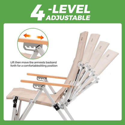 Folding Camping Chair Portable Chairs for Adults Adjustable High Back Outdoor Comfortable Chair with Storage Bag