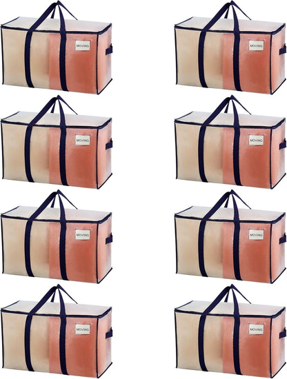 VENO 8 Pack Moving Bags, Heavy Duty, Moving Boxes Alternative, Packing Storage Supplies for Dorm Room Essentials with Zipper for Clothes, Extra Large Totes for Packaging (Clear, 8 Pack)