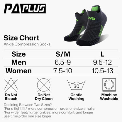 PAPLUS Ankle Compression Sock for Men and Women 2/4/6 Pairs, Low Cut Compression Running Sock with Ankle Support