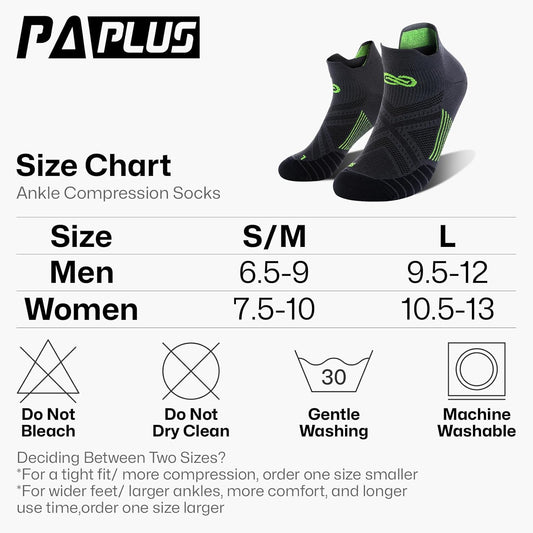 PAPLUS Ankle Compression Sock for Men and Women 2/4/6 Pairs, Low Cut Compression Running Sock with Ankle Support