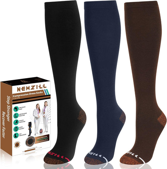 NEWZILL Copper Compression Socks for Women & Men 15-20mmHg Cotton Rich Odor Control Dress Socks for Business Casual Running Medical Athletic Support, Edema Diabetic Relief