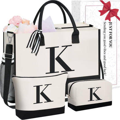 BAGAIL Initial Tote Bag, Personalized Birthday Gifts for Women, Teacher, Friends, Mom, Wedding, Monogrammed Beach Bag