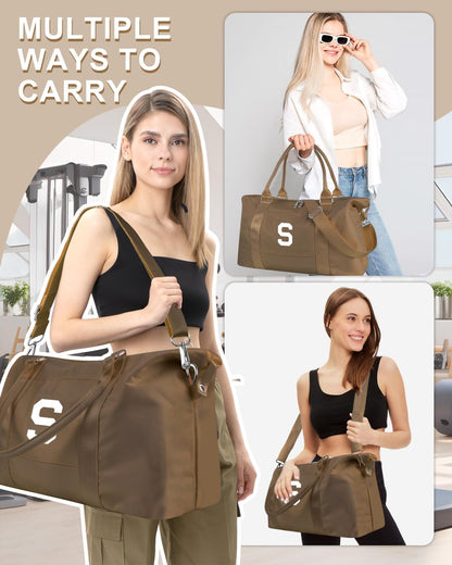 Birthday Graduation Gifts for Daughter,Initial Travel Duffel Bag Sports Gym Bag for Girls Teen Kids Birthday Gifts,Personalized Weekender Bag Carry On Tote Bags Cute Overnight Bag for Women(Brown, S)