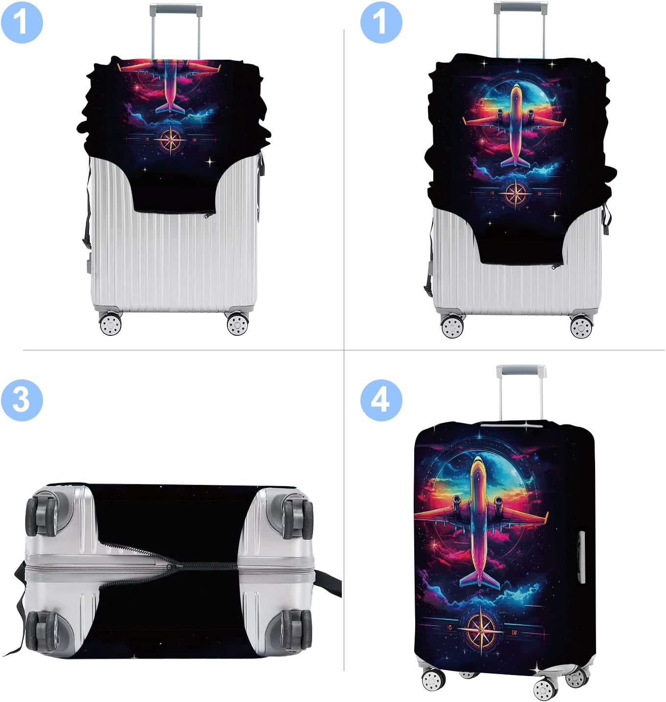 Luggage Cover Washable Suitcase Protector Anti-scratch Suitcase cover Fits 20-34 Inch Luggage (Aircraft, L(28-30inch suitcase))