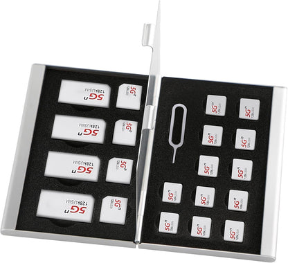 Aluminum SIM Card Case, 21Slots Ultrathin SIM Card Holder, Fit for 4 SIM Card, 4 Micro sim Card, 12 Nano sim Card and 1 Cell Phone Eject Pin Slots, Silver