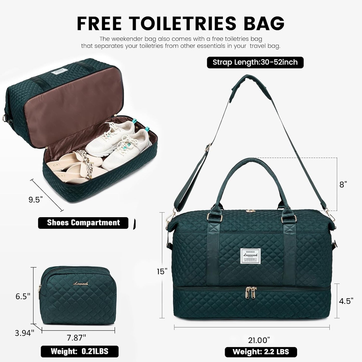LOVEVOOK Travel Duffle Bag,Weekender Bags for Women with Shoe Compartment，Carry on Overnight Bag with Toiletry Bag,Gym Duffel Bag with Wet Pocket, Hospital Bags for Labor and Delivery