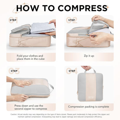 10 Set Compression Packing Cubes for Travel Women Mom,OlarHike Luggage Clothes Storage Gifts for Travelers,Airplane/Cruise/Car/Train Travel Essentials,Compressible Expandable Saver Space Bags(Beige)