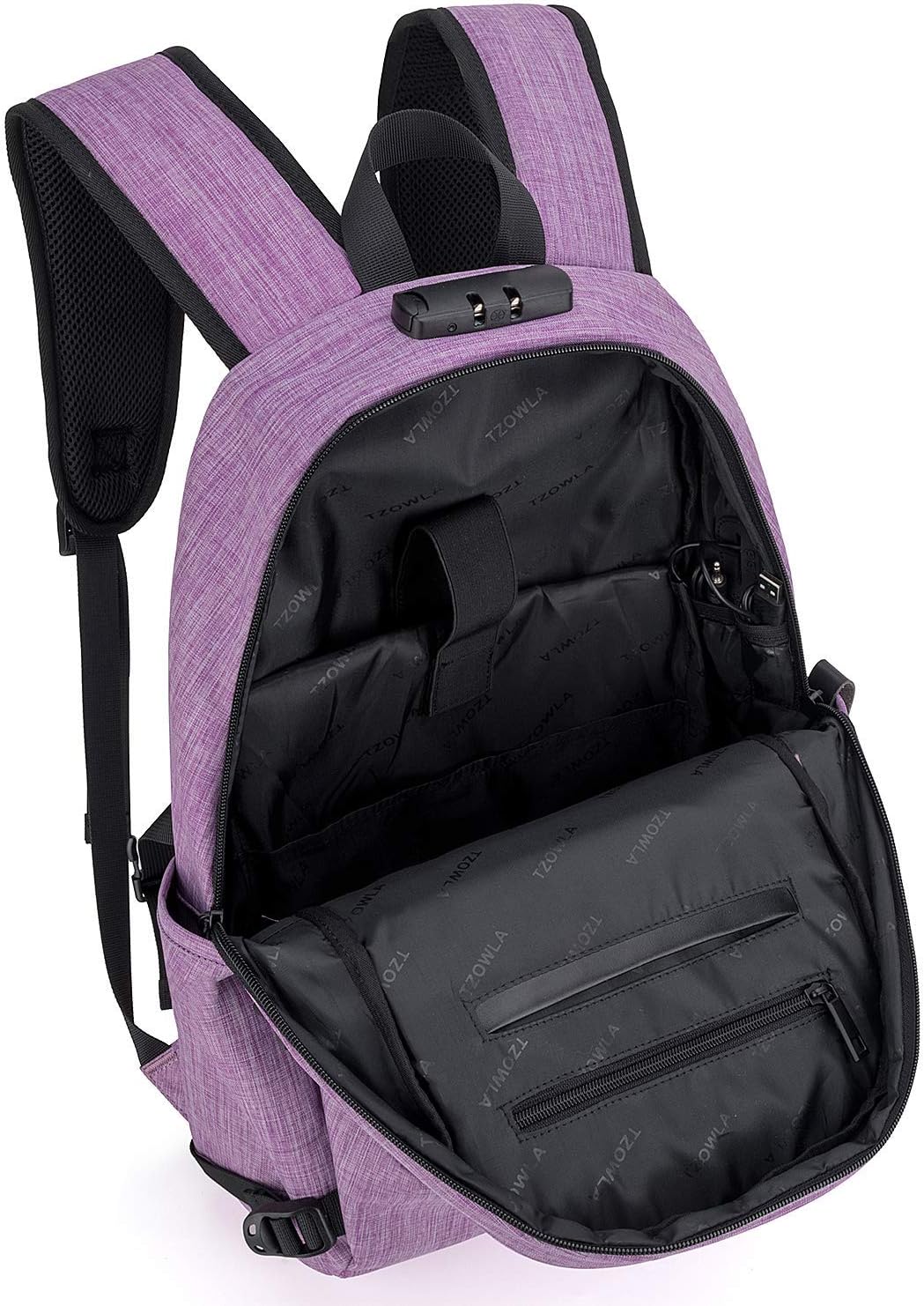 Tzowla Business Laptop Backpack Water Resistant Anti-Theft Backpack with USB Charging Port and Lock 17.3 Inch Computer Backpacks for Women, Casual Hiking Travel Daypack(Purple)