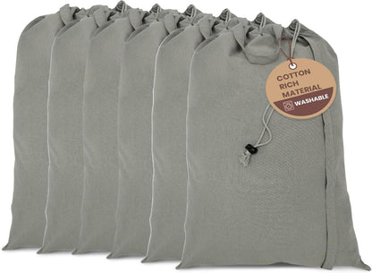 LFH Home Cotton Canvas Large Laundry Bag with Handle, Heavy Duty Drawstring Closure Washable Laundry Bags, School Travel, Home, Hotel, College Dorm, Organizer Sack, Toys Clothes 24x36 (Pack of 6)-Grey