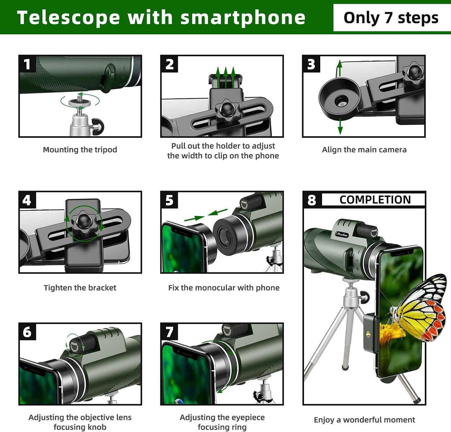 Pankoo 40X60 Monocular Telescope with Smartphone Holder & Tripod, 2025 Power Prism Compact Monoculars for Adults Kids, HD Monocular Scope for Bird Watching Hiking Concert Travelling