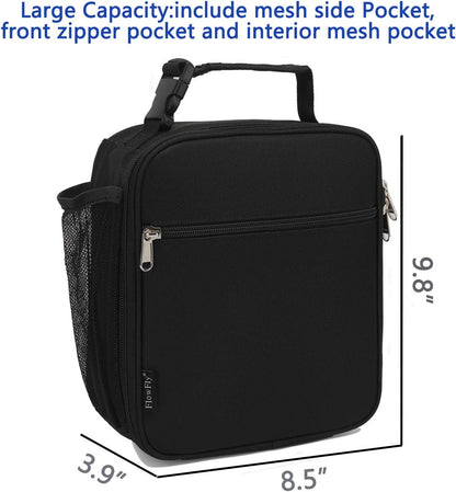 FlowFly Kids Lunch Box Insulated Letter Print Soft Bag Mini Cooler Back to School Thermal Meal Tote Kit for Girls, Boys, Black