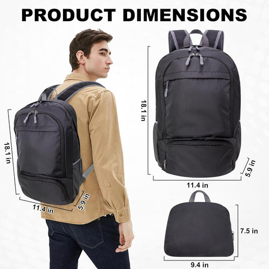 HOLYLUCK 20L lightweight packable Hiking Daypack Foldable Backpack for Men Women Small Travel Outdoor Foldable Shoulder Bag-black