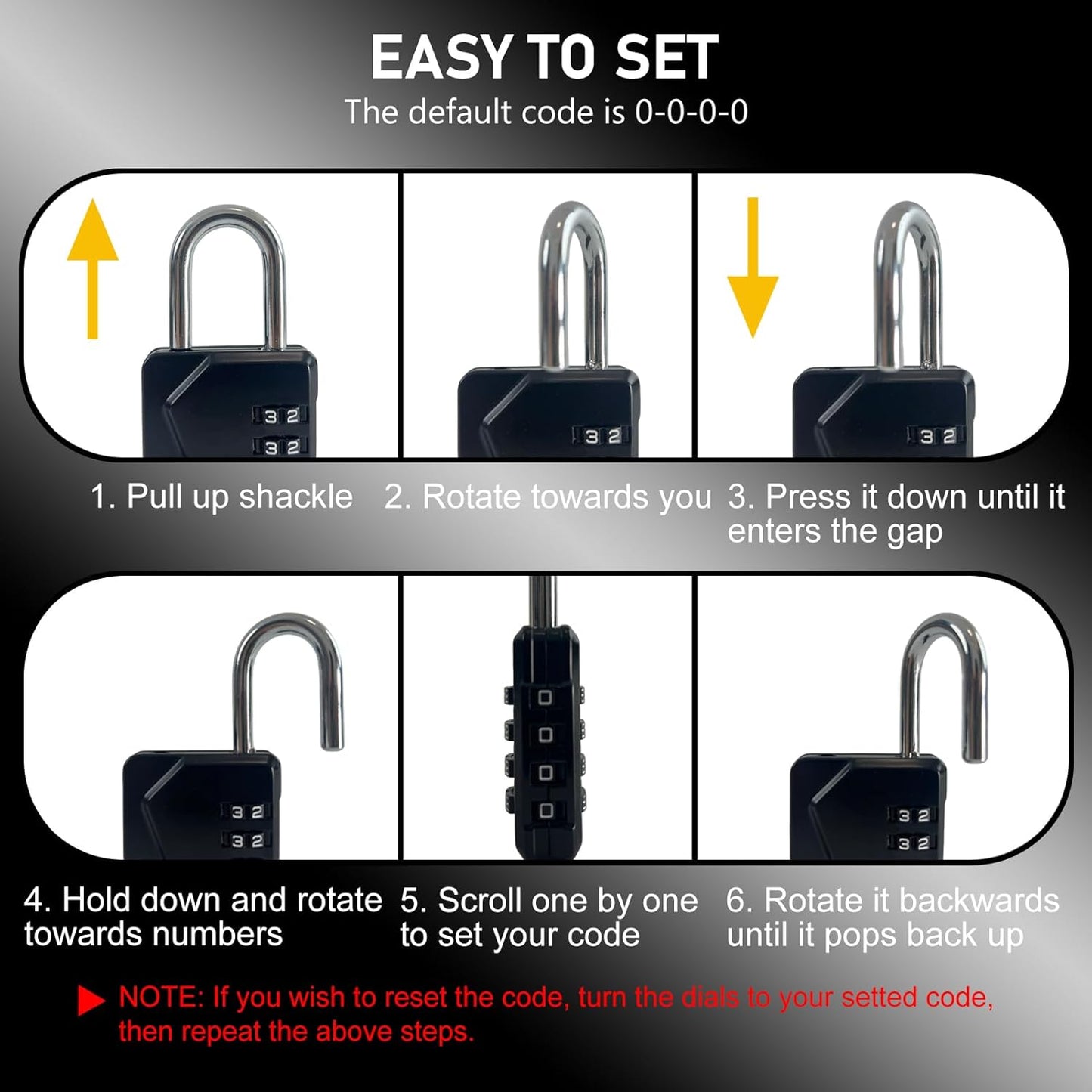 LAFENLIN 4 Pack Combination Locks, Locker Locks with Writable Tag, 4 Digit Padlock for Cases, Gym, Backpack, Backyard Gate, Fence, Hasp, Indoor, Outdoor Gate Lock, Weatherproof (Black - NO Key)