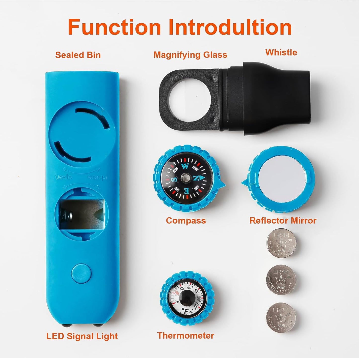 Emergency Survival Safety Whistle，Whistle for Kids with Lanyard,Compass,Thermometer,Ideal for Kayaking, Boating, Hiking, Camping, Climbing