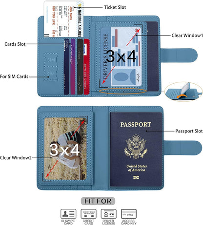 Melsbrinna Rfid Passport Holder for Travel women/Men, Cute Passport Wallet Rfid Blocking Card Slots, Rfid Passport Cover/CaseTravel Wallet, Passport Book Holder (1, Blue)