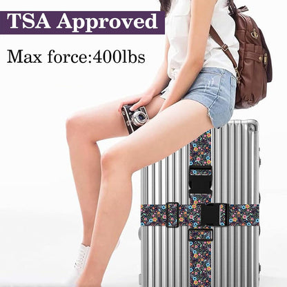 Luggage Straps for Suitcases TSA Approved, Luggage Identifiers for Suitcase, Adjustable Suitcase Strap for Baggage Security with Cute Patten, Travel Necessary Accessories 2Pack (Color Retro)