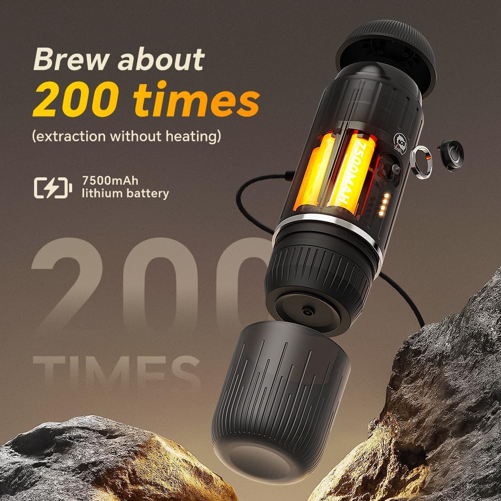 Portable Coffee Maker Travel Espresso Machine 120W Red Color, 19 Bar Pressure 7500mAh Rechargeable Battery Version Portable On the Go for Camping, Driving, Home and Office Travelling