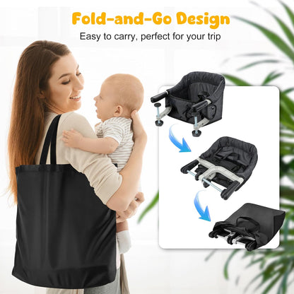 Hook On Chair, Safe and High Load Design, Fold-Flat Storage and Tight Fixing Clip on Table High Chair, Removable Seat Cushion, Attach to Fast Table Chair (Black)