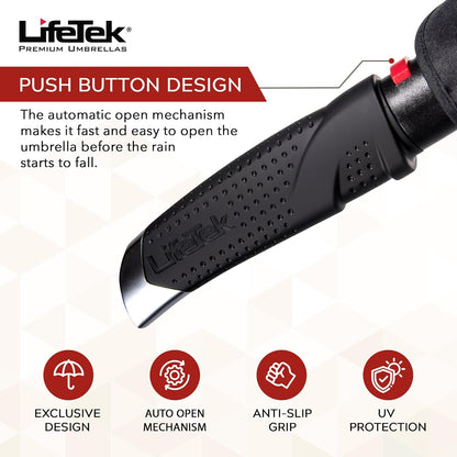 LifeTek Premium Travel Umbrella - Windproof & Compact for Men & Women, Automatic Open Close, Fits in Purse Laptop Bag or Backpack, Strong Frame for Heavy Rain & Sun UV Protection