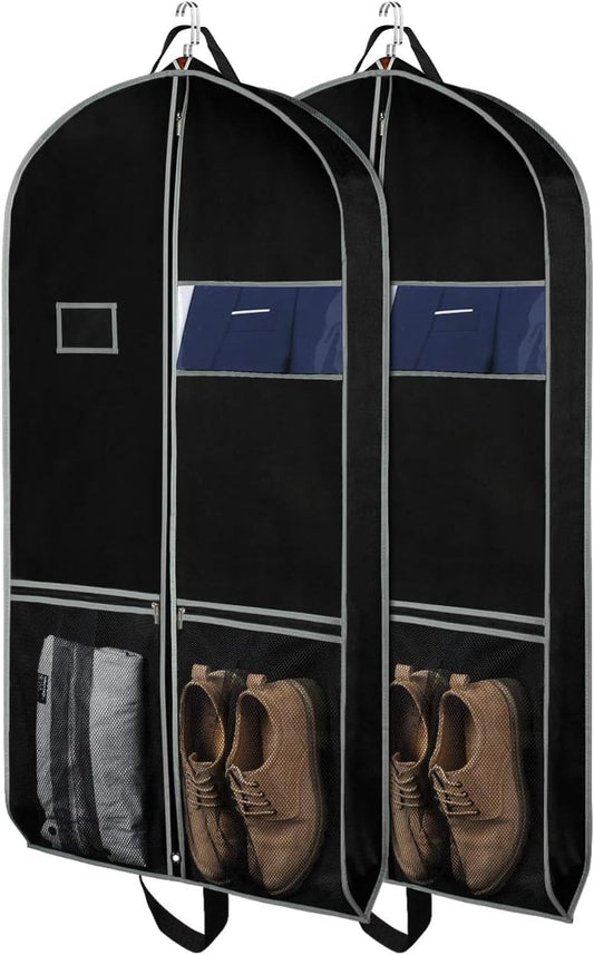 Zilink Garment Bags Suit Bag for Travel and Storage 43 inches Gusseted Suit Cover Protector for Closet with 2 Large Pockets and 2 Carry Handles for Suit Coat, Dress, Set of 2