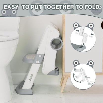 Potty Training Seat with Ladder for Kids – Soft PU Padded Toilet Training Seats, Foldable Toddler Step Stool with Non-Slip Design, Easy Setup for Home Bathroom Use
