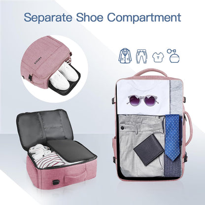 Carry On Backpack for Women, 50L Travel Backpack Flight Approved, Expandable Backpack For Airplanes, 17 Inch Laptop Backpack, Luggage Suitcase Daypack Lightweight Business Weekender Bag, Pink
