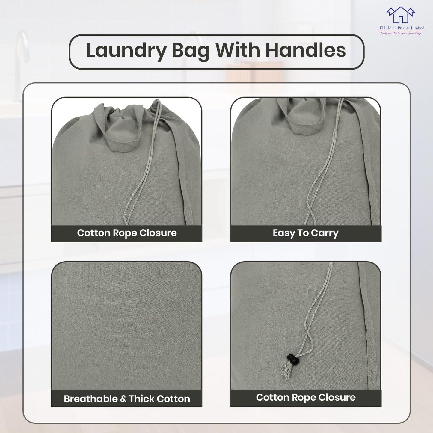 LFH Home Cotton Canvas Extra Large Laundry Bag with Handle, Heavy Duty Drawstring Closure Washable Laundry Bags, School Travel, Home, Hotel, College Dorm, Organizer Sack, Toys 28x36-Grey Thanks Giving