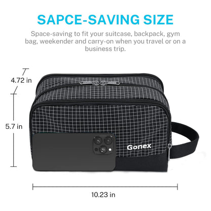 Gonex Travel Toiletry Bag Nylon, Dopp Kit Shaving Bag Toiletry Organizer Check Patten (Black)