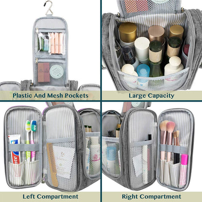 PAVILIA Toiletry Bag Travel Bag for Women Men, Hanging Cosmetic Organizer, Water Resistant Makeup Bag for Accessories Toiletries, Large Travel Essentials Kit (Grey)