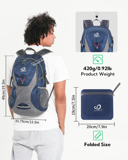 WATERFLY Lightweight Packable Hiking Backpack: 30L Foldable Travel Daypack Ultralight Camping Day Pack for Woman Man