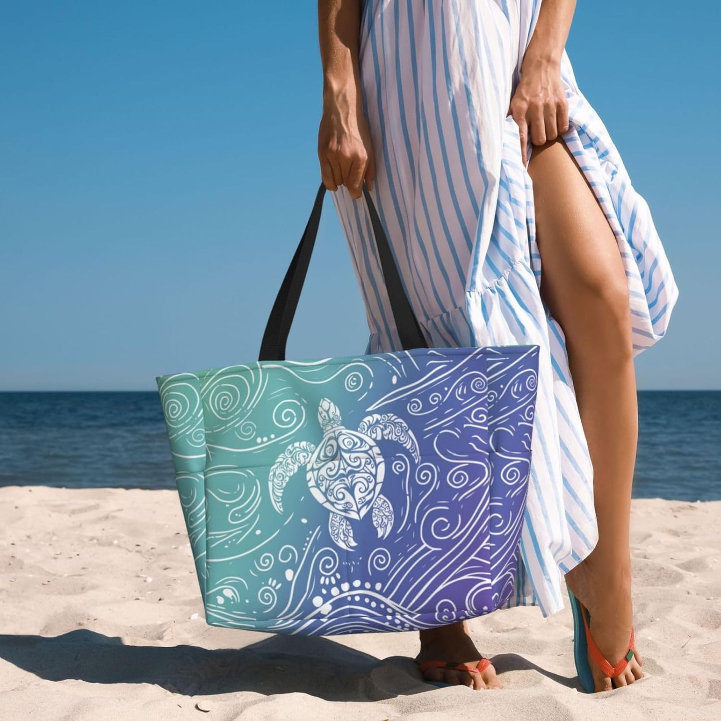 Beach Bag for Women Beach Tote Bag Waterproof Sandproof Large Bags with Zipper Big Capacity for Vacation Travel