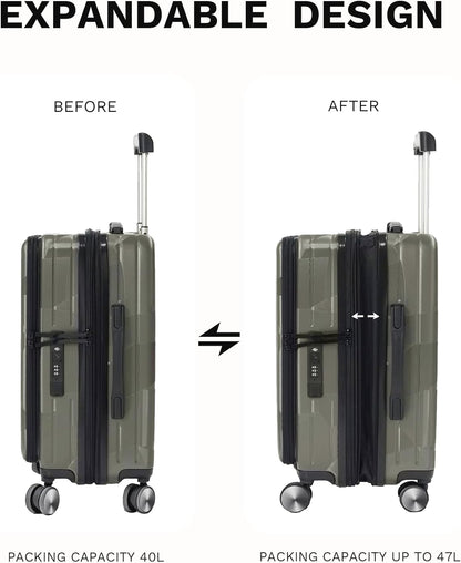 20 inch Carry On Luggage Expandable Top Opening/Clamshell Opening, TSA Approved Carry On Luggage Hard Shell Suitcases, Lightweight Away Carry On Suitcases, Grey
