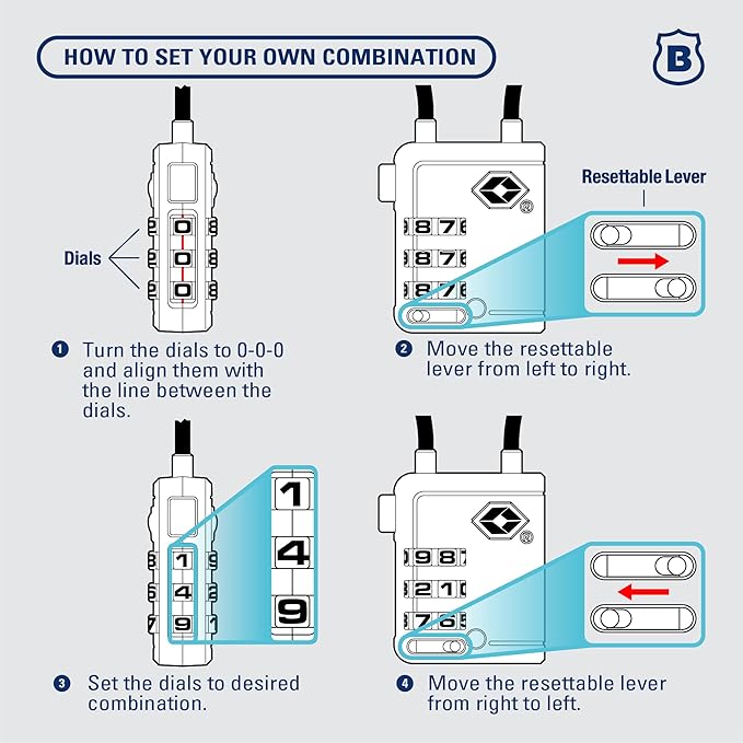 Brinks TSA Accepted Indicator Luggage Lock, Black - Ressetable Combination, 2.5 inch Long Shackle, New More Secure TSA008 Key, 4 Pack