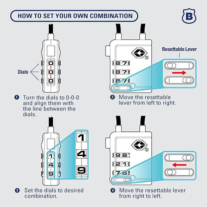 Brinks TSA Accepted Indicator Luggage Lock, Black - Ressetable Combination, 2.5 inch Long Shackle, New More Secure TSA008 Key, 4 Pack