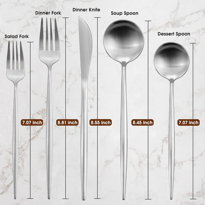 20-Piece Stainless Steel Silverware Set - Tableware Cutlery for 4, Satin Finished & Dishwasher Safe