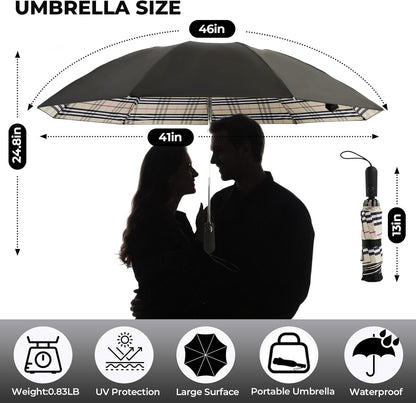 Compact Inverted Travel Umbrella, Automatic Open Close, 9-Rib 46 Inch Windproof Umbrella, Waterproof UPF 50+, Portable Umbrellas for Men, Women, Travel, and Daily Use