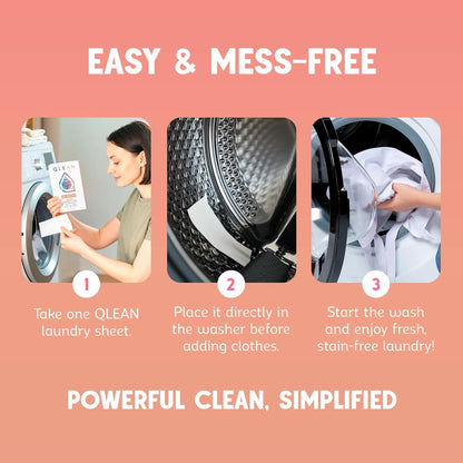 QLEAN Laundry Detergent Sheets – Travel-Friendly, HE & Standard Washer Safe, Liquidless Laundry Soaps, Quick-Dissolving Formula, Skin-Friendly (120 Loads, Sweet Summer Love)