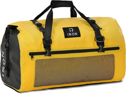 BORLENI Waterproof Motorcycle Dry Duffel Bag Luggage Tail Bag with Large Storage Space,Roll Top Closure, Shoulder Straps, Inner Pocket and Mesh Pocket for Motorcycling Travel Camping(Yellow,30L)