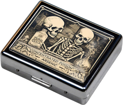 Silver Vintage Pill Box 7 Day Metal Pill Box with Mirror and 8 Compartments Cute Travel Pill Organizer for Purse (Concentrated Poison)