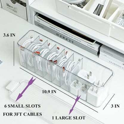 Yesesion 4 Pack Clear Cable Storage Box for Desk Drawer, Plastic Cord Organizer with Lid for Wire Ties, Electronics Accessories, Phone Charger, Art Crafts, Pencils, Marker Pen, Crayons Holder