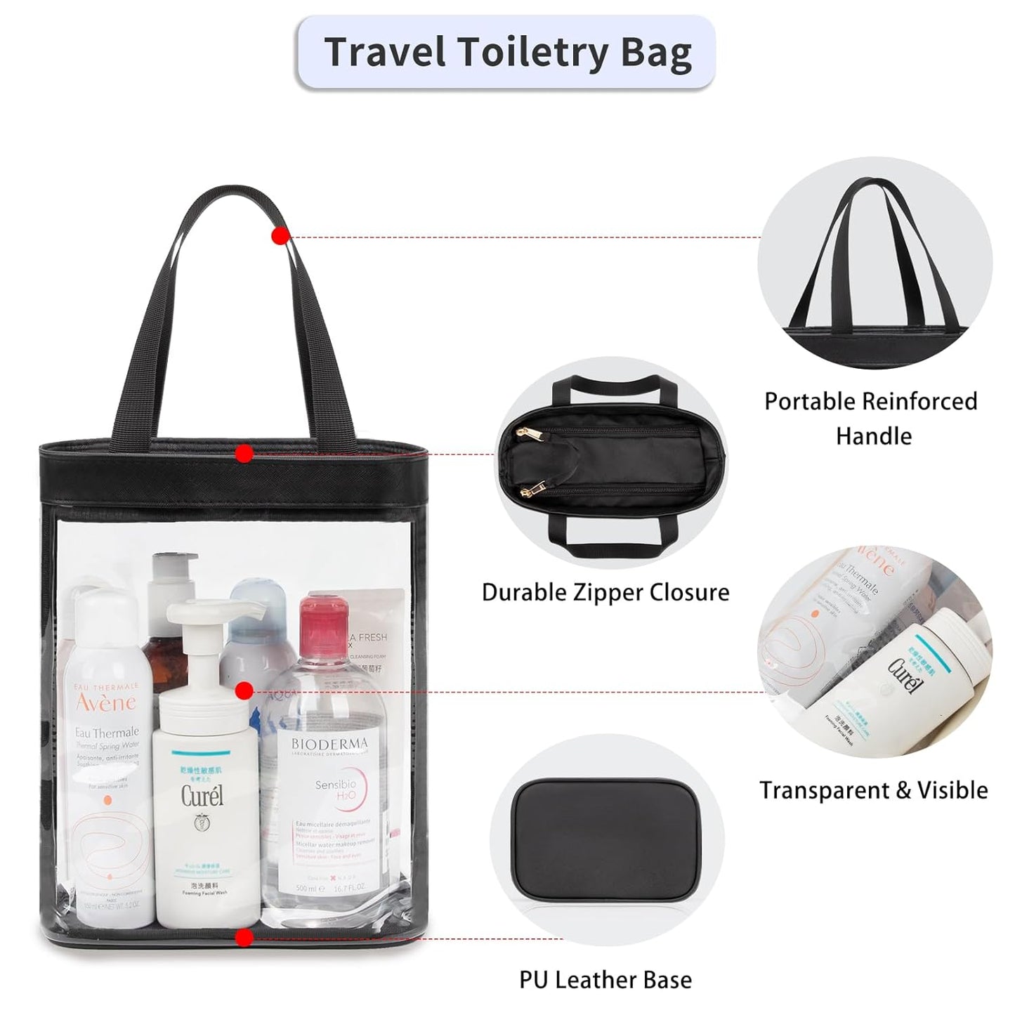 Travel Toiletry Bag, Clear Toiletry Bag for Women, Large Transparent Makeup Bag, Waterproof Clear Tote Bag Cosmetic Organizer, Portable Toiletry Bath Bag for Bathroom, Gym, Beach, Swimming, Traveling